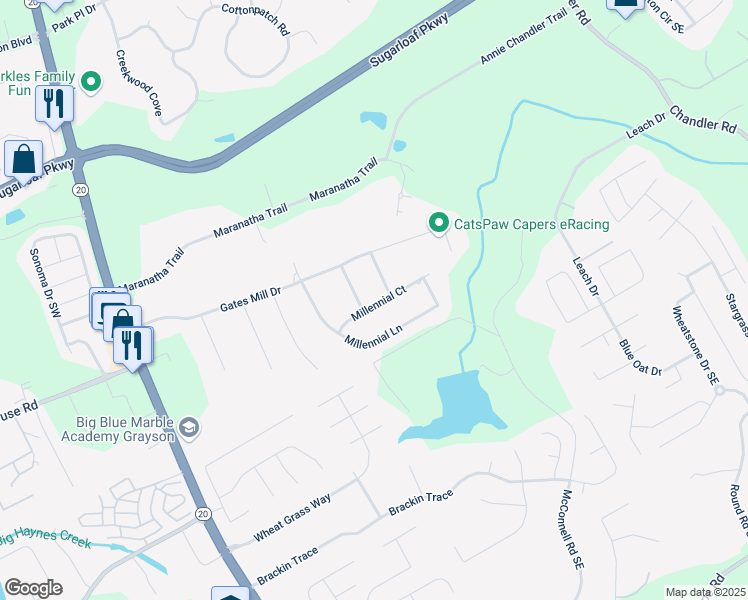 map of restaurants, bars, coffee shops, grocery stores, and more near 145 Millennial Court in Lawrenceville