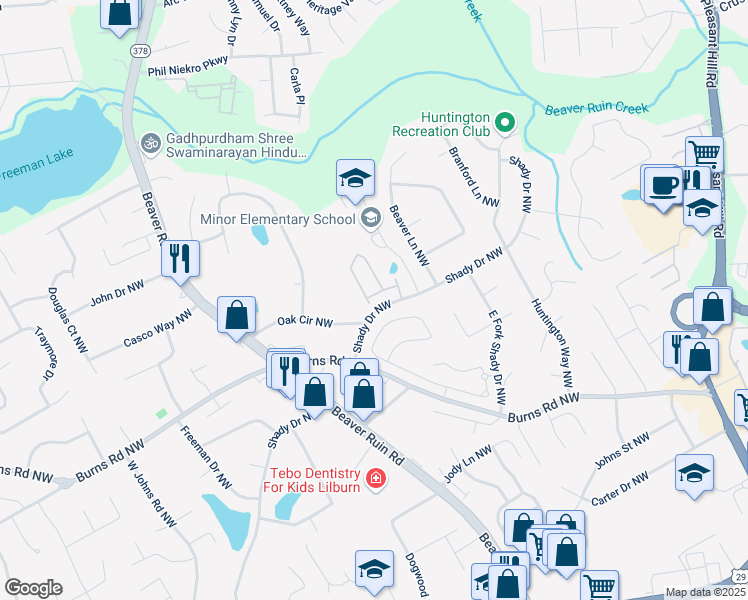 map of restaurants, bars, coffee shops, grocery stores, and more near 4188 Cookcreek Place Northwest in Lilburn
