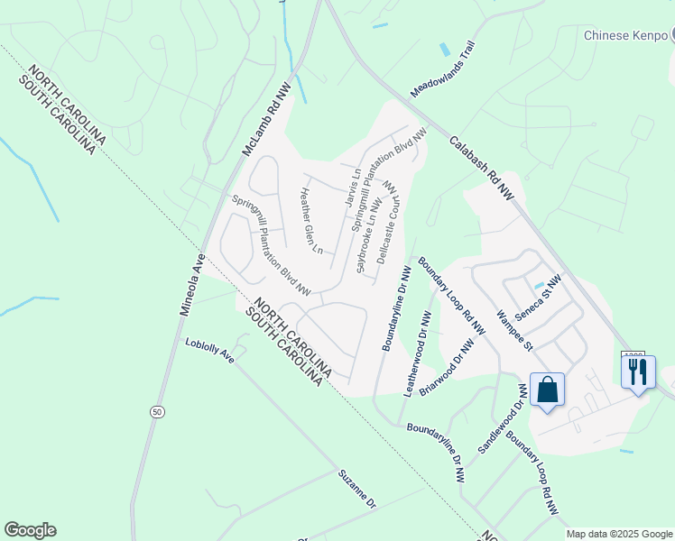 map of restaurants, bars, coffee shops, grocery stores, and more near 2129 Jarvis Lane in Calabash
