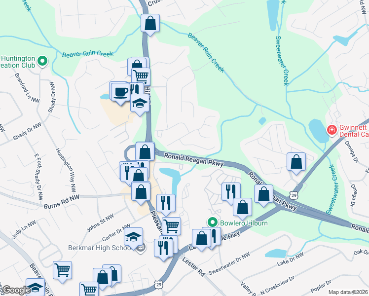 map of restaurants, bars, coffee shops, grocery stores, and more near 792 Ives Way Northwest in Lilburn