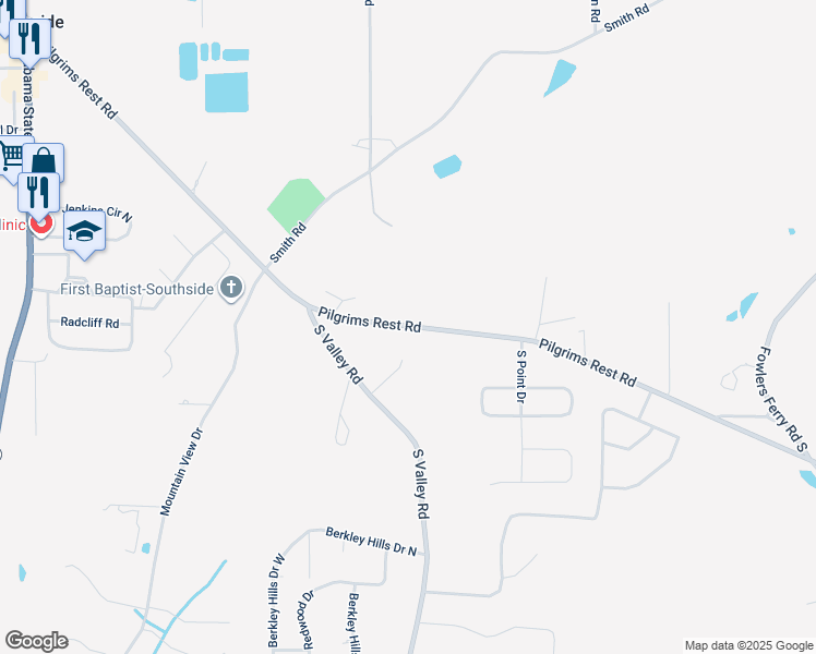 map of restaurants, bars, coffee shops, grocery stores, and more near 3805 Pilgrims Rest Road in Southside