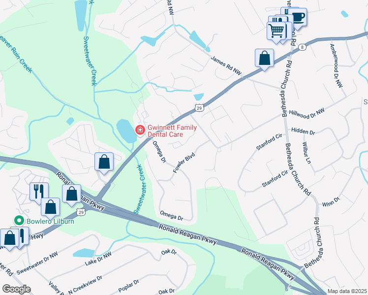 map of restaurants, bars, coffee shops, grocery stores, and more near 3325 Fernview Drive in Lawrenceville