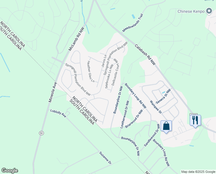 map of restaurants, bars, coffee shops, grocery stores, and more near 791 Boundaryline Dr NW in Calabash