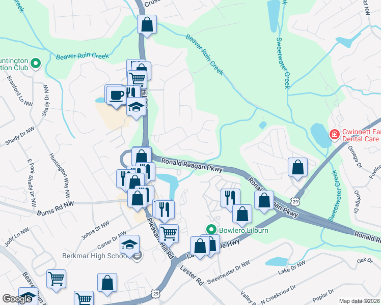 map of restaurants, bars, coffee shops, grocery stores, and more near 752 Ives Way Northwest in Lilburn