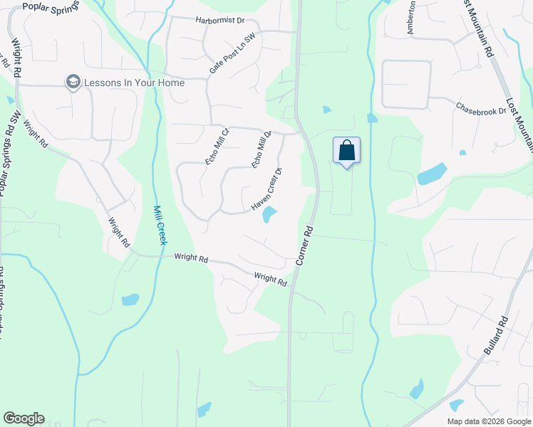 map of restaurants, bars, coffee shops, grocery stores, and more near 1527 Haven Crest Drive in Powder Springs