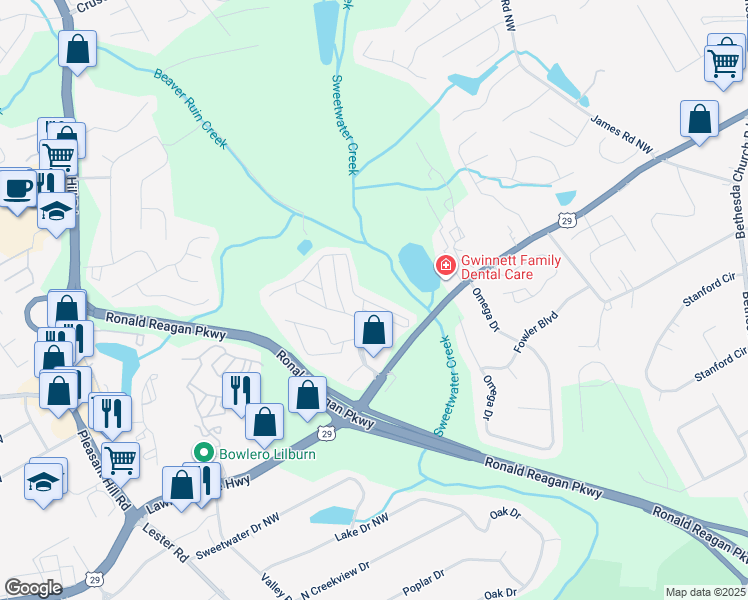map of restaurants, bars, coffee shops, grocery stores, and more near 31 East Cardinal Lane in Lawrenceville