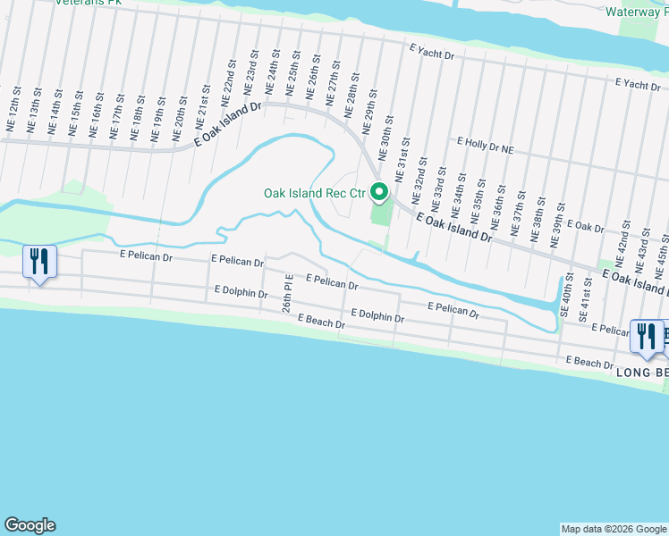 map of restaurants, bars, coffee shops, grocery stores, and more near 2534 Marsh Hen Drive in Oak Island