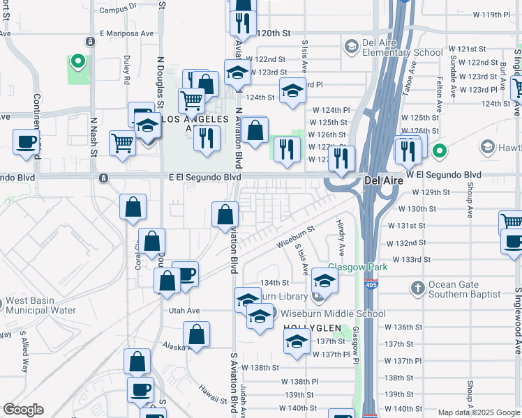 map of restaurants, bars, coffee shops, grocery stores, and more near 13024 Union Avenue in El Segundo
