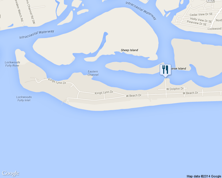 map of restaurants, bars, coffee shops, grocery stores, and more near 6330 Kings Lynn Dr in Oak Island