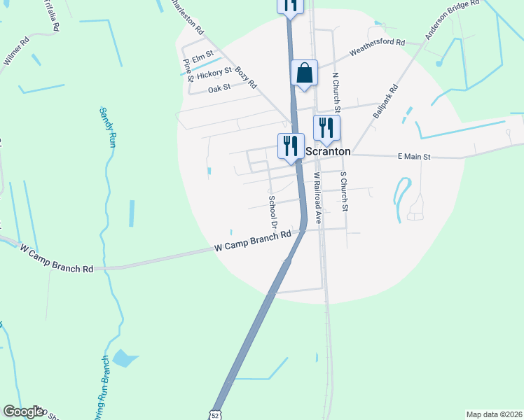 map of restaurants, bars, coffee shops, grocery stores, and more near 1803 School Drive in Scranton