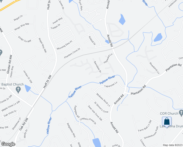 map of restaurants, bars, coffee shops, grocery stores, and more near 2462 Feathertree Lane in Lawrenceville