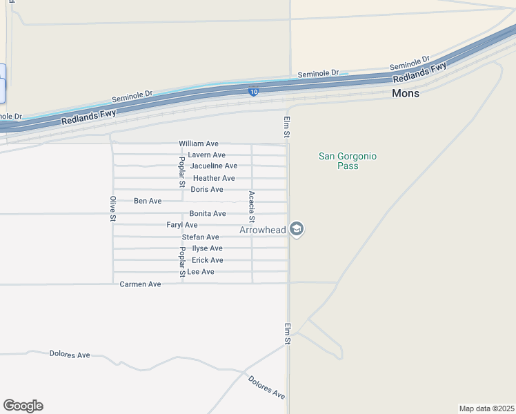 map of restaurants, bars, coffee shops, grocery stores, and more near Ben Avenue in Cabazon