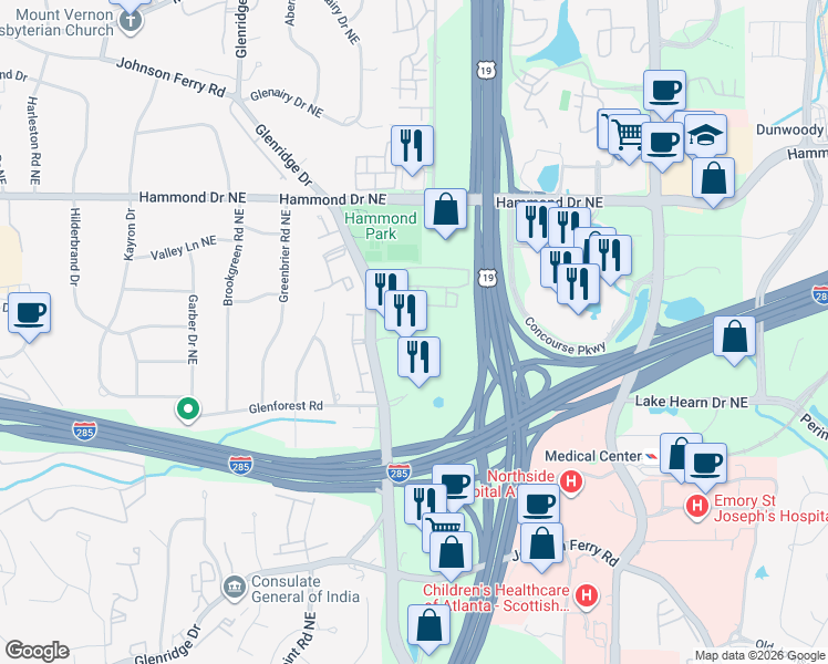 map of restaurants, bars, coffee shops, grocery stores, and more near 5825 Glenridge Drive in Atlanta