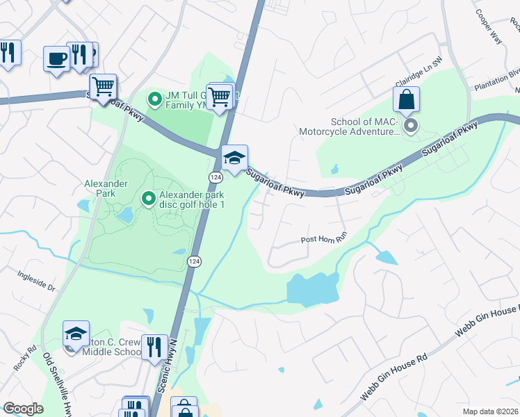 map of restaurants, bars, coffee shops, grocery stores, and more near 1038 Mosscroft Court in Lawrenceville