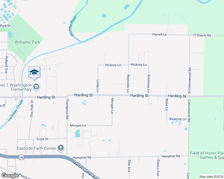 map of restaurants, bars, coffee shops, grocery stores, and more near 1512 Harding Street in Wichita Falls