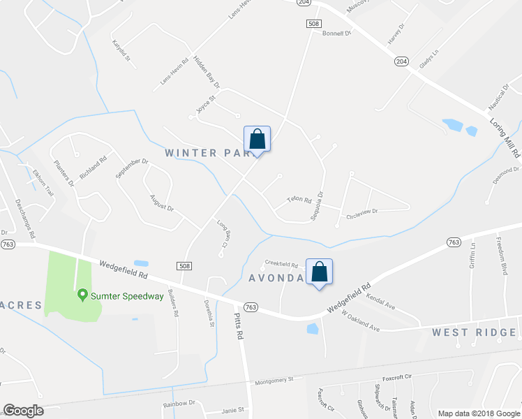 map of restaurants, bars, coffee shops, grocery stores, and more near 2865 Sequoia Drive in Sumter