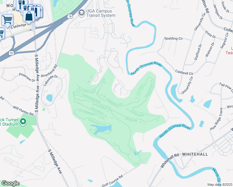 map of restaurants, bars, coffee shops, grocery stores, and more near 166 Fernbanks Court in Athens