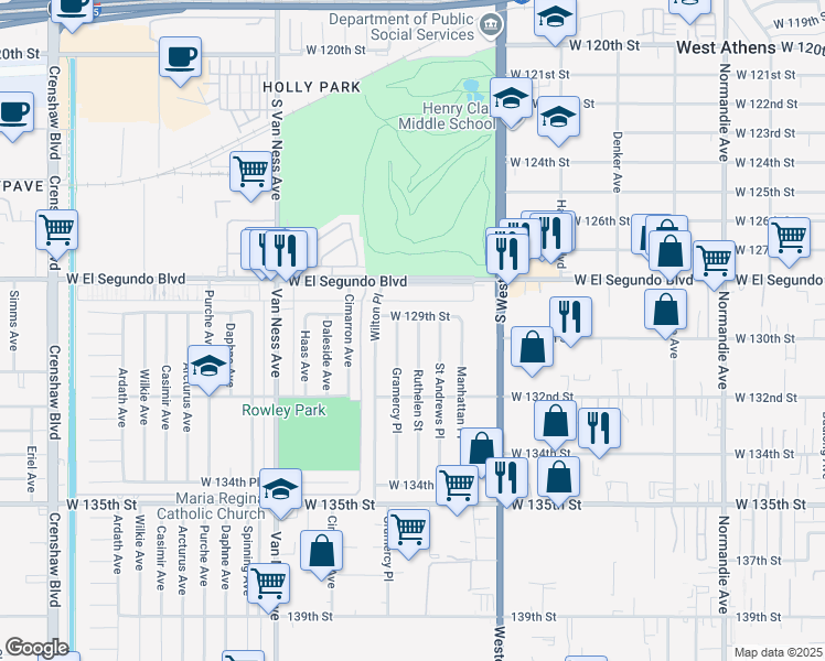 map of restaurants, bars, coffee shops, grocery stores, and more near 12919 Ruthelen Street in Gardena