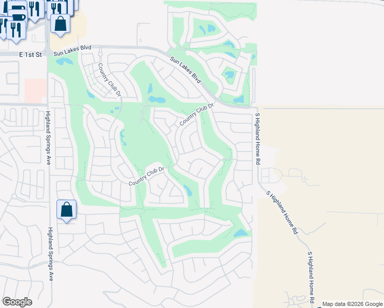 map of restaurants, bars, coffee shops, grocery stores, and more near 5078 Long Cove Road in Banning