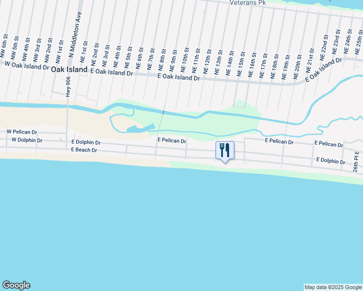 map of restaurants, bars, coffee shops, grocery stores, and more near 918 East Pelican Drive in Oak Island