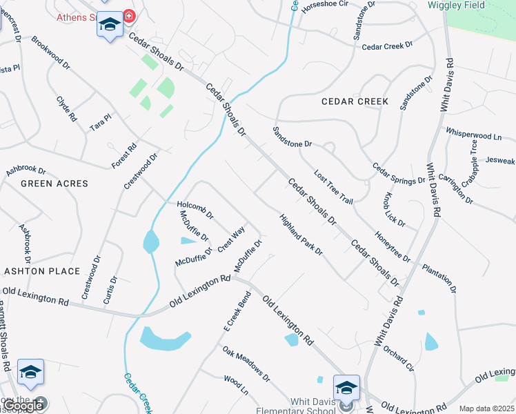 map of restaurants, bars, coffee shops, grocery stores, and more near 153 Highland Park Drive in Athens
