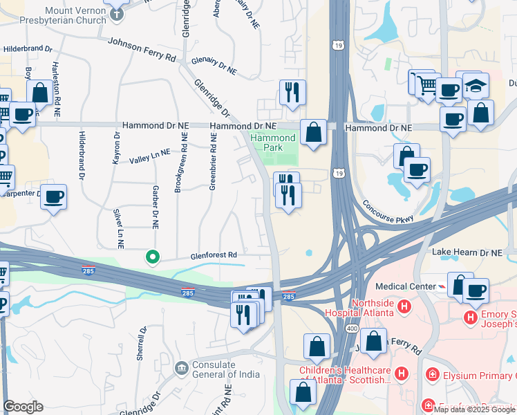 map of restaurants, bars, coffee shops, grocery stores, and more near 150 Barkley Lane in Atlanta