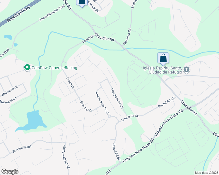 map of restaurants, bars, coffee shops, grocery stores, and more near 1655 Stargrass Drive in Grayson