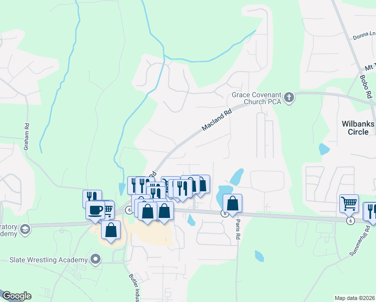 map of restaurants, bars, coffee shops, grocery stores, and more near 92 Fawn Path in Dallas