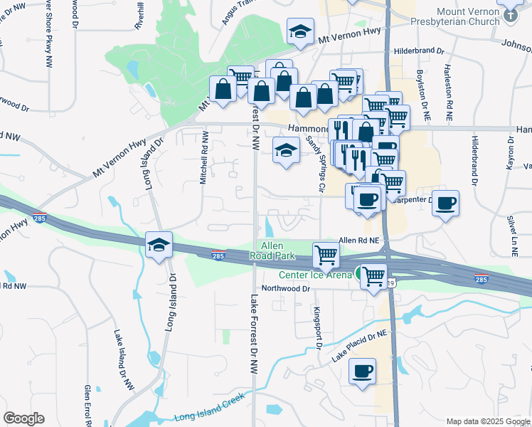 map of restaurants, bars, coffee shops, grocery stores, and more near 2063 Wheaton Way in Atlanta