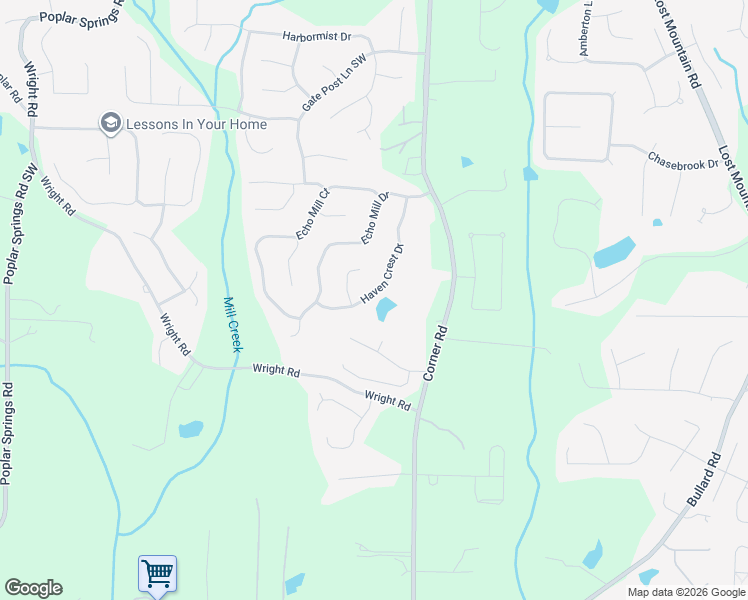 map of restaurants, bars, coffee shops, grocery stores, and more near 1527 Haven Crest Drive in Powder Springs