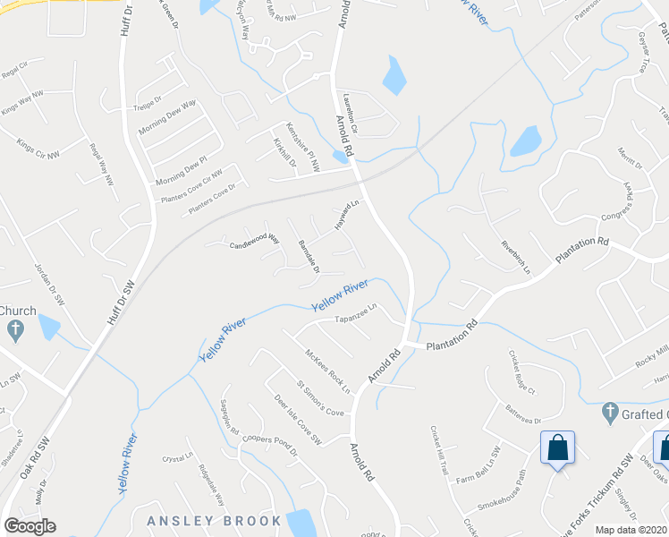 map of restaurants, bars, coffee shops, grocery stores, and more near 2614 Barndale Drive in Lawrenceville