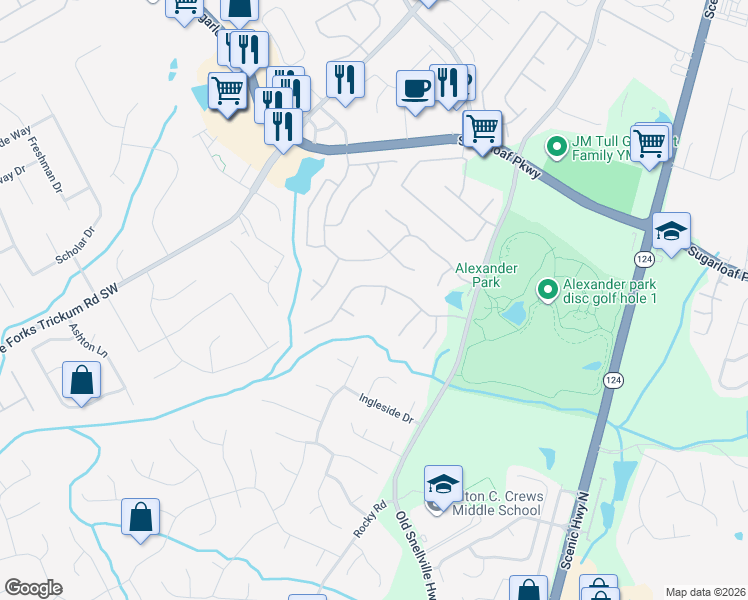 map of restaurants, bars, coffee shops, grocery stores, and more near 727 Alderney Cove in Lawrenceville