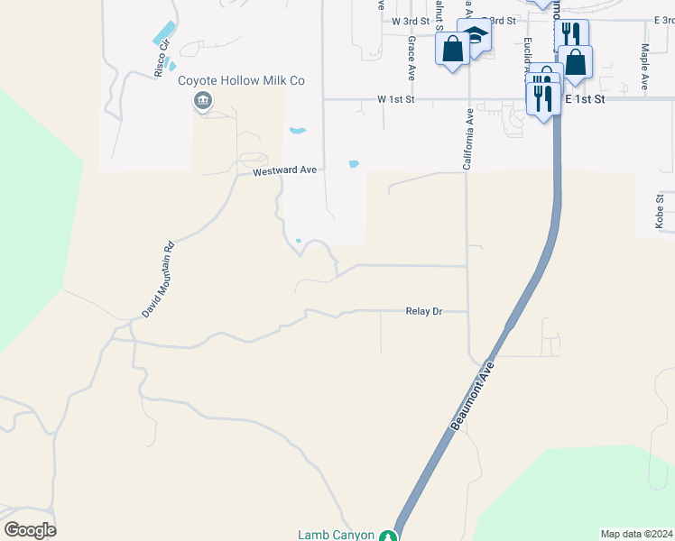 map of restaurants, bars, coffee shops, grocery stores, and more near 14250 Howe Place in Beaumont