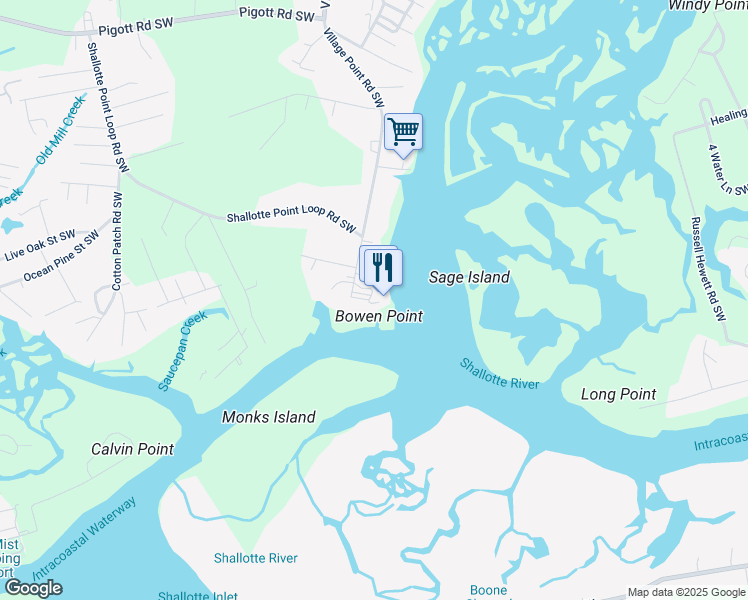 map of restaurants, bars, coffee shops, grocery stores, and more near 1782 Village Point Rd SW in Shallotte