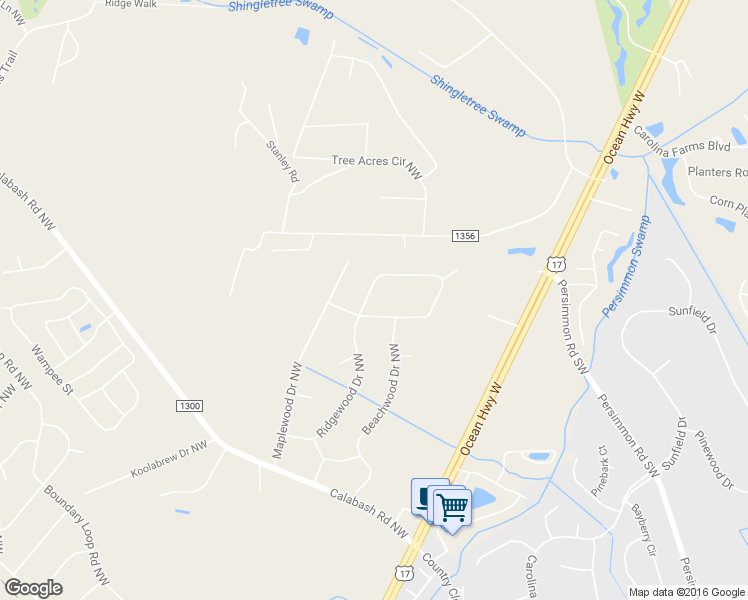 map of restaurants, bars, coffee shops, grocery stores, and more near 206 Ocean Forest Drive Northwest in Calabash