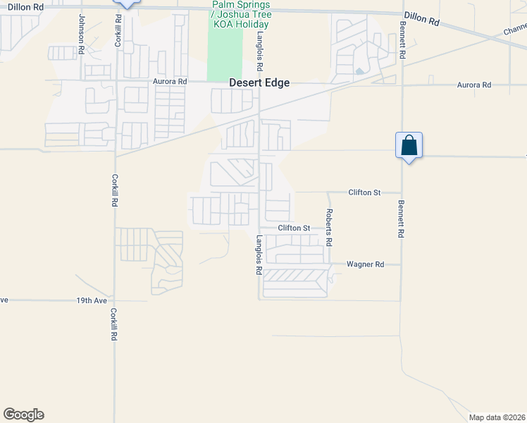 map of restaurants, bars, coffee shops, grocery stores, and more near 18171 Langlois Road in Desert Hot Springs