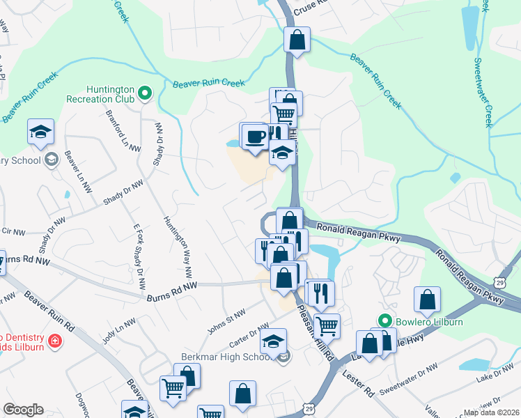 map of restaurants, bars, coffee shops, grocery stores, and more near 3911 Snipes Court in Lilburn