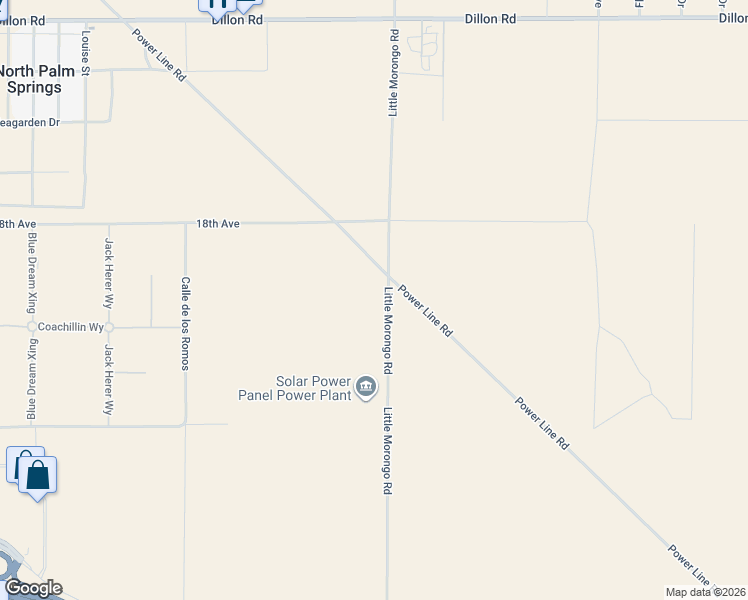 map of restaurants, bars, coffee shops, grocery stores, and more near Little Morongo Road in Desert Hot Springs