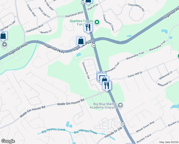 map of restaurants, bars, coffee shops, grocery stores, and more near 496 Cabot Trce in Lawrenceville