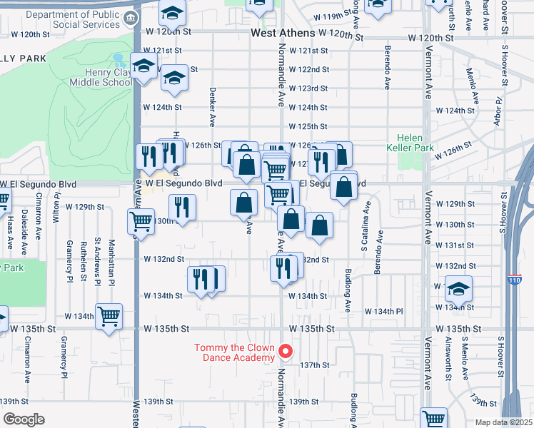 map of restaurants, bars, coffee shops, grocery stores, and more near 1441 West 130th Street in Gardena