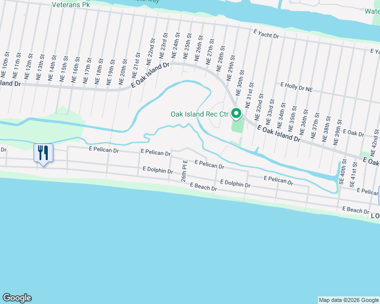 map of restaurants, bars, coffee shops, grocery stores, and more near 2515 Marsh Hen Drive in Oak Island