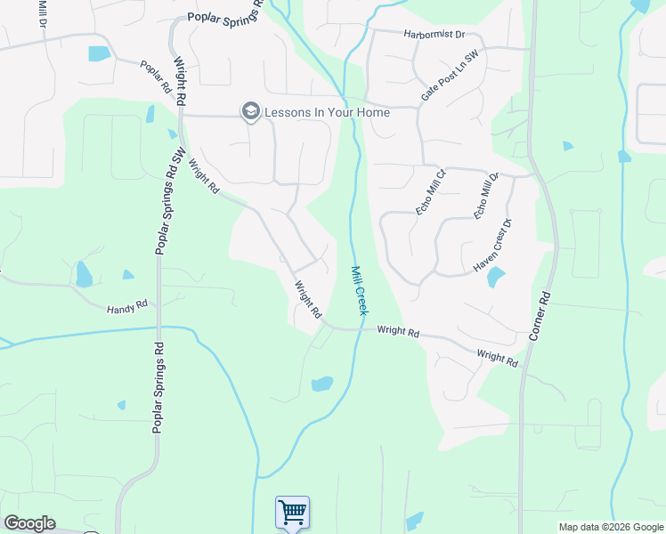 map of restaurants, bars, coffee shops, grocery stores, and more near 1308 Abbeygreen Court in Hiram