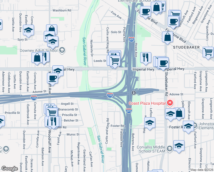 map of restaurants, bars, coffee shops, grocery stores, and more near 12809 Curtis and King Road in Norwalk