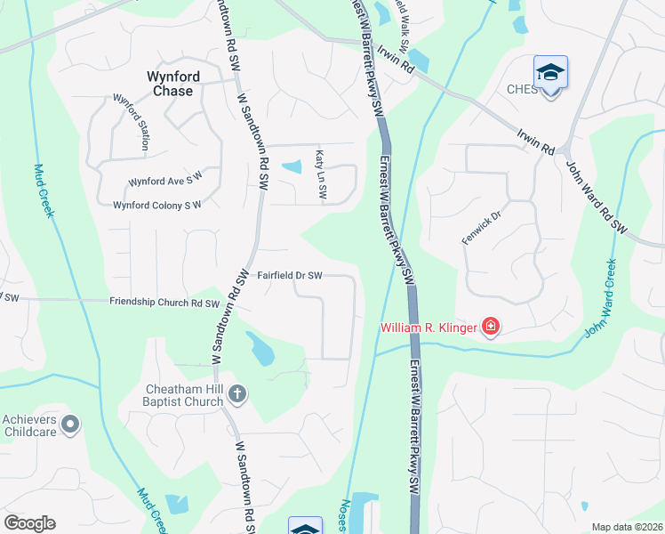 map of restaurants, bars, coffee shops, grocery stores, and more near 2684 Fairfield Dr SW in Marietta