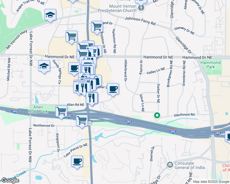 map of restaurants, bars, coffee shops, grocery stores, and more near 331 Carpenter Drive Northeast in Atlanta