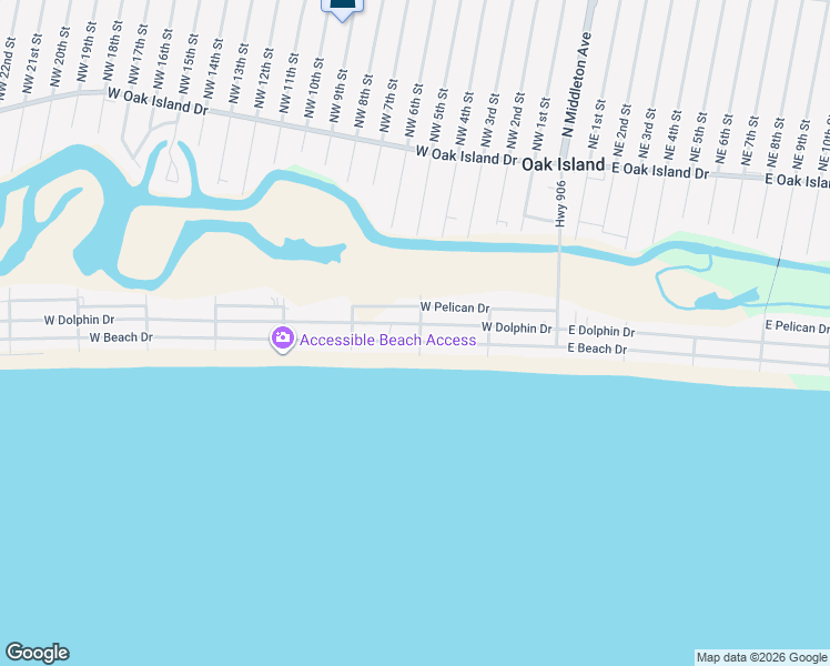 map of restaurants, bars, coffee shops, grocery stores, and more near 502 West Beach Drive in Oak Island