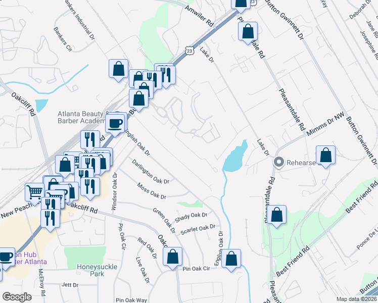 map of restaurants, bars, coffee shops, grocery stores, and more near 2486 Norwood Park Crossing in Doraville