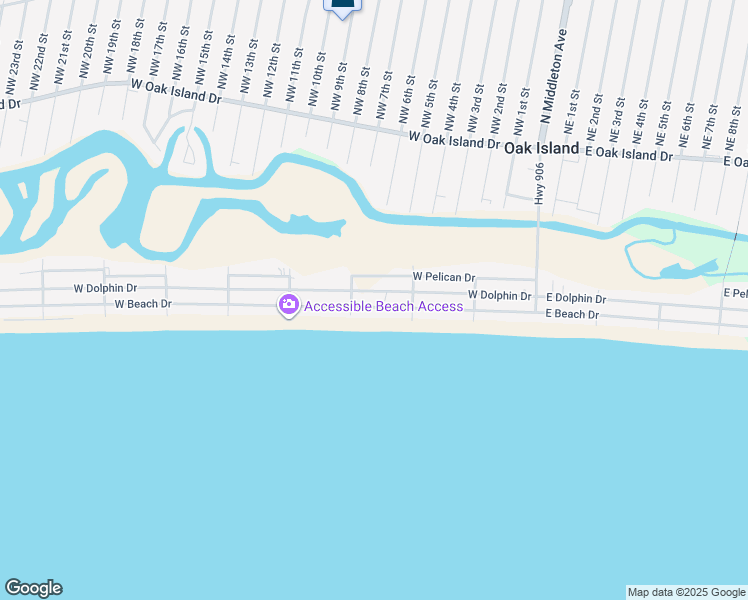 map of restaurants, bars, coffee shops, grocery stores, and more near 520 West Beach Drive in Oak Island