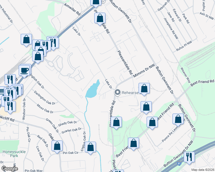 map of restaurants, bars, coffee shops, grocery stores, and more near 281 Lake Drive in Doraville