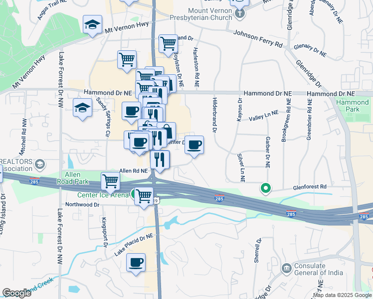 map of restaurants, bars, coffee shops, grocery stores, and more near 350 Carpenter Drive Northeast in Atlanta